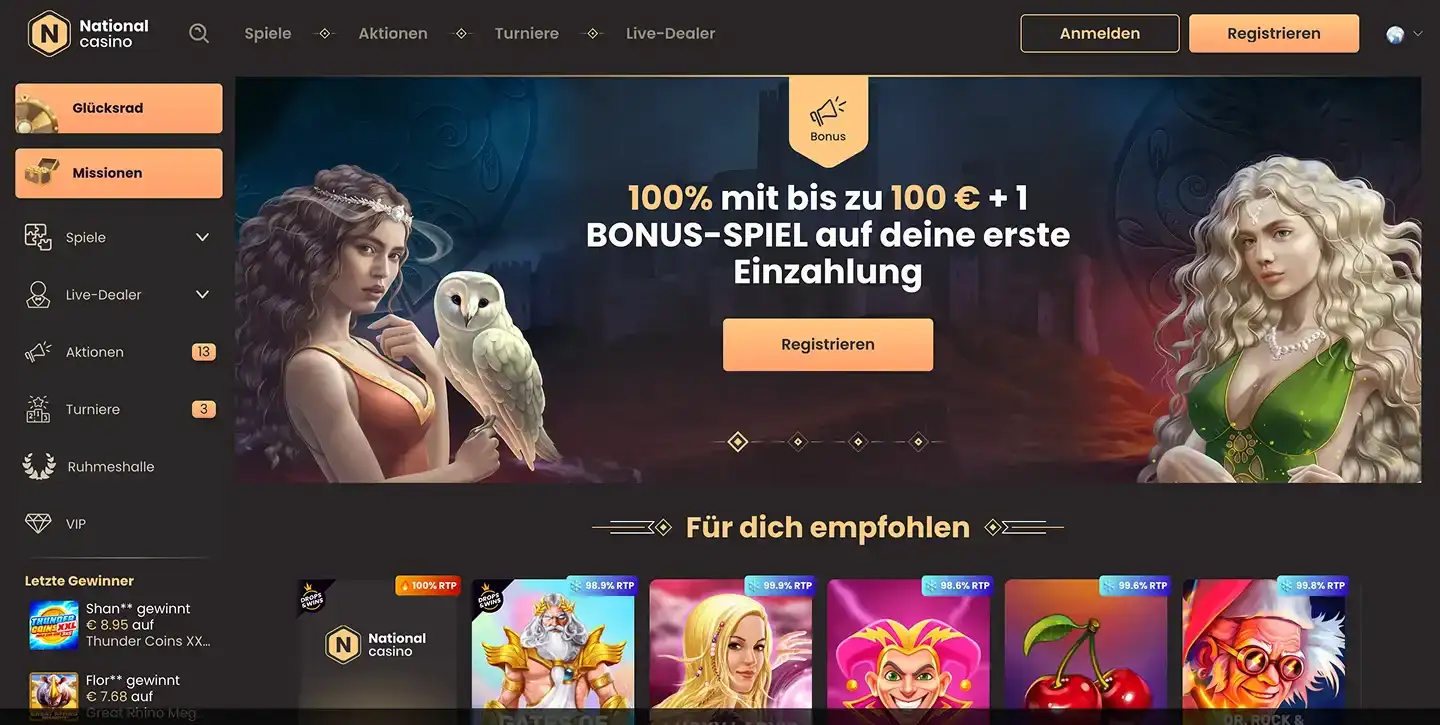 National Casino hero section screenshot